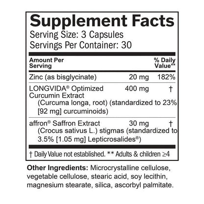BRAINMD Dr Amen Happy Saffron Plus - 90 Capsules - with Saffron Flower Extract, Curcumin & Zinc - Vegan, Gluten Free - 30 Servings